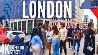 Walk tour 4k London  - From Liverpool Street Station to Cannon Street Station