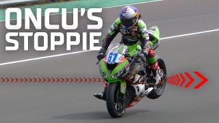 Oncu imitates Razgatlioglu with Turn 1 stoppie in #WorldSSP FP1 | #CZEWorldSBK