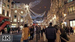 London's Regent Street Christmas Lights 2021  Night Walk [4K, 3D Audio]