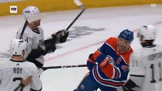 Connor McDavid shoved around by the Kings