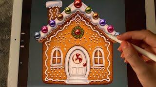  iPad ASMR - Painting a gingerbread house cookie -Clicky Whispers - Writing Sounds