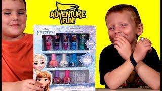 Queen Elsa and Anna Nail Polish and Lip Gloss Frozen Disney Review by Adventure Fun brothers.