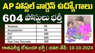 AP Hostel Warden Jobs Notification 2024 details in telugu