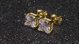 Princess Cut Diamond Stud Earrings for Men in 14K Gold