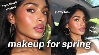 SPRING MAKEUP ROUTINE  // glowy look, fave blushes and lip combos for spring (brown girl friendly!)