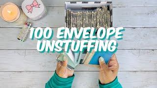 100 ENVELOPE SAVINGS CHALLENGE UNSTUFFING | CASH STUFFING | CHAT WITH ME | BUDGETING |MONEY COUNT