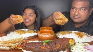 SPICY WHOLE FISH FRY AND FISH CURRY WITH RICE | BIG BITES | MESSY EATING | FOOD EATING VIDEOS