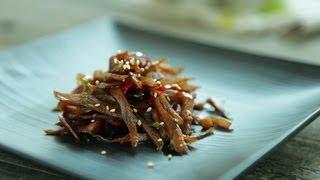 korean burdock root boiled down in soy sauce, 우엉조림