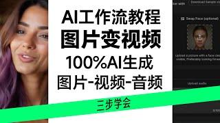 AI图片变对嘴型的语音视频，100%由AI生成，图片-视频-音频-口型