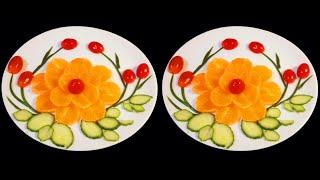 Cute Salad Decoration Idea /Fruits Platter | Salad Recipe | Easy Fruit Carving /Cucumber, Orange 