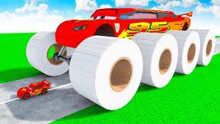 McQueen Transforming to GIANT TOILET PAPER wheels BIGFOOT BTR McQueen in Teardown!