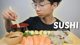 SUSHI *Mango Avocado Roll, Salmon Sashimi with Gyoza and Miso Soup | N.E Let' Eat