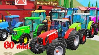 Color Tractors - 60 Minutes of Animation about Tractors & Agricultural Machines on an Animated Farm