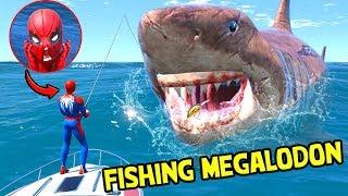 GTA 5 - Spiderman FISHING Megalodon in GTA V - Biggest Shark Attack City