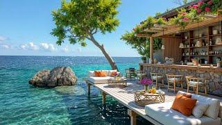 Morning Seaside Cafe Ambience with Elegant Bossa Nova Jazz Music & Wave Sounds for Stress Relief