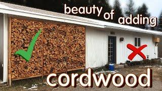 convert an ugly building into a beautiful building with cord wood
