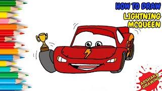 How to Draw Lightning McQueen with Trophy from Pixar Cars | Arshaka Drawing