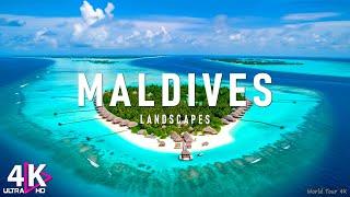 FLYING OVER MALDIVES - Amazing Beautiful Nature Scenery & Relaxing Music | 4K Video Ultra HD