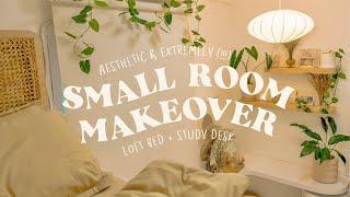 aesthetic and extremely (!!!) small room makeover  • a 4sqm bedroom with loft bed + desk decor