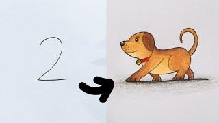 สอนวาดสุนัข กับเทคนิคง่ายๆ น่ารักๆ | วาดรูปจากตัวเลข | How To Draw Cute Dog.