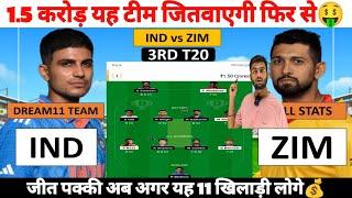 ZIM vs IND Dream11 Prediction Zimbabwe vs India Dream11 Team 3rd T20