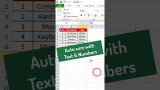 MS Excel: Autosum with Numbers and Text  #excel