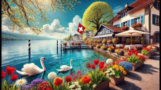 SWITZERLAND  • 4K Relaxation Walk Along Lake Zurich in Winter • Winter Sun Destination.