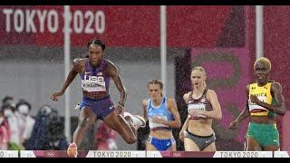 Dalilah Muhammad Sydney McLaughlin and Anna Cockrell chasing gold in 400