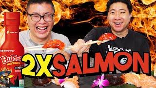 Our spice tolerance years later... salmon sushi with Samyang 2X Buldak mukbang