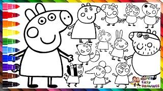 Draw and Color Peppa Pig, Her Family, and Friends  Drawings for Kids