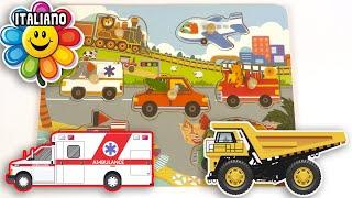 I bambini imparano i veicoli d'emergenza con un divertente puzzle in legno | video di apprendimento