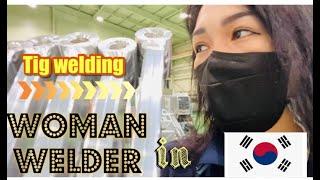 Tig welding, aluminum ladder parts. #womanwelder #ofwkorea