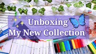 Unboxing Markers, Brush pens, Binder clips set, Hole punch etc