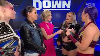 liv morgan Tegan nox confront shayna baszler,Ronda rousey backstage SD 12/9/22