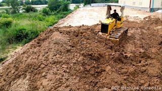 Interesting Experience Operating Of Machinery Bulldozer Pushing Downhill Step by Step