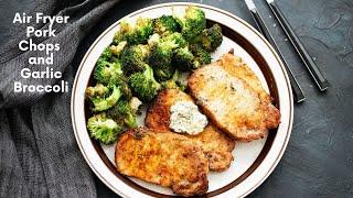 Air Fryer Pork Chops and  Garlic Broccoli - LowCarbSpark