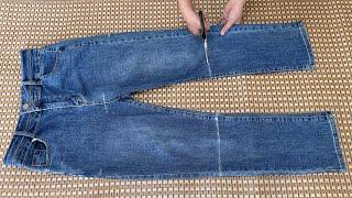 Don't throw away jeans that you don't wear! Cut open the leg of the pants and sew it briefly,