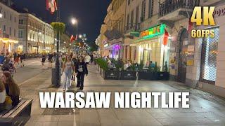 Warsaw Night Life (Virtual Walking Tour)  Poland Street Ambient Video in 4K 60 FPS