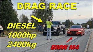 Pickup truck shocks BMW drivers during a drag race!