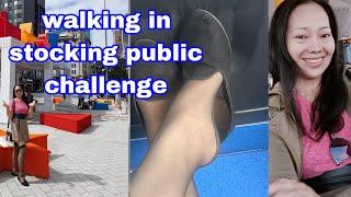 reinforced toes  nylon riding bus , walking in stocking public  challenge #pantyhose #strumpfhose