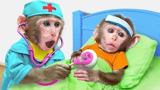 KiKi Monkey pretend Doctor use Doctor Toys Playset to Take Care of Brother | KUDO ANIMAL KIKI