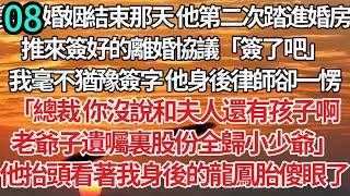 08！契約婚姻結束那天 他第二次踏進婚房，推來簽好的離婚協議「簽了吧」我毫不猶豫簽字 他身後律師卻一愣，「總裁 你沒說和夫人還有孩子啊，老爺子遺囑裏股份全歸小少爺」他抬頭看著我身後的龍鳳胎傻眼了