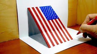 How to Draw USA Flag, 3D DrawingTrick Art