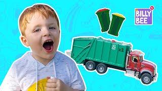 Kids garbage trucks, toy mini bins and bin beach day. Yay, playtime!