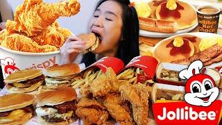 MASSIVE JOLLIBEE BREAKFAST MUKBANG! Pancake Sandwich, Yum Burger, Burger Steak & Chickenjoy ASMR