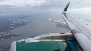 Frontier Airlines A320-NEO approach, landing, and gate arrival in Long Island ( ISP )