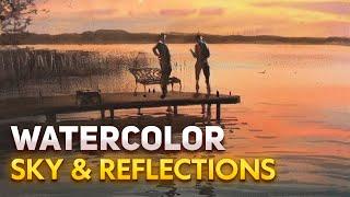 Painting Sky & Reflections in Watercolor. Easy Steps