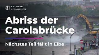 HIER stürzt das nächste CAROLABRÜCKEN-TEIL in die Elbe! Aufnahmen zeigen ABRISS I Sachsen Fernsehen