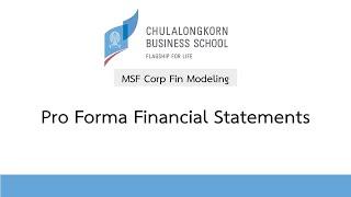 MSF Workshop: Pro Forma Financial Statements