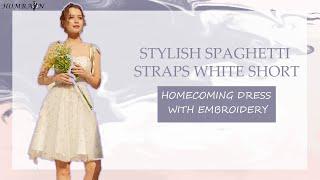 Stylish Spaghetti Straps White Short Homecoming Dress with Embroidery | Homrain 2022